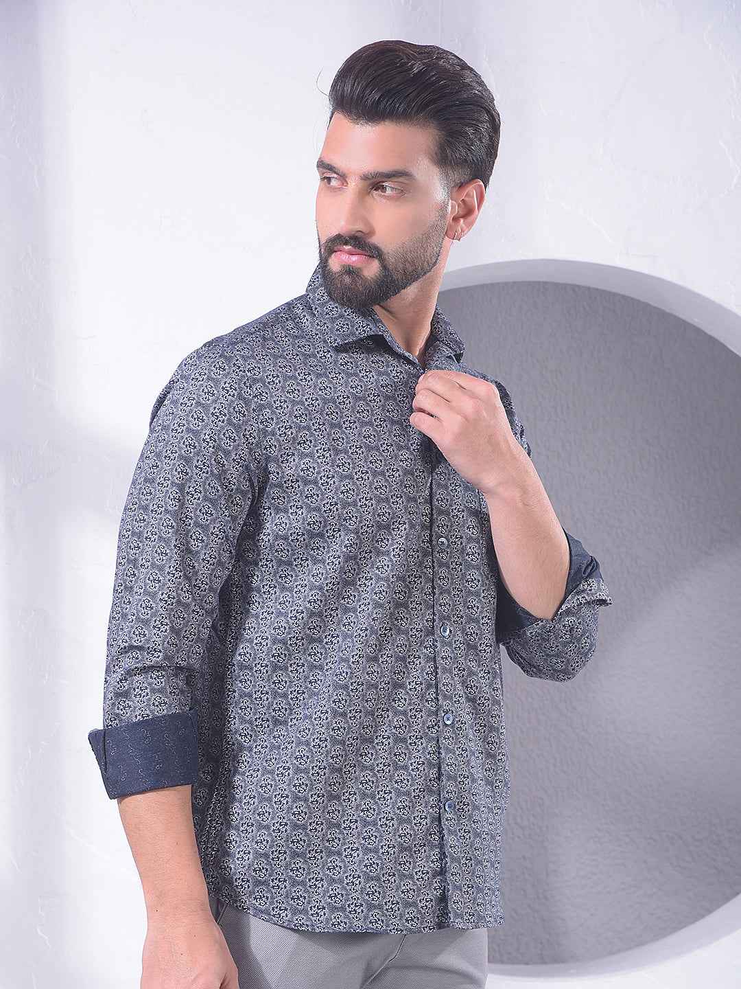 Navy Blue Printed Shirt