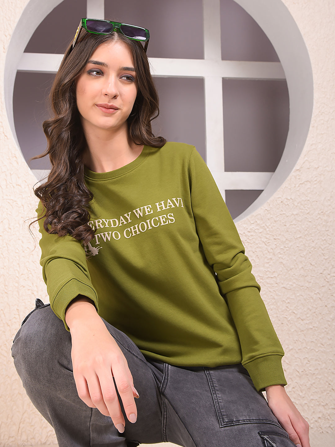 Olive Graphic Print Sweatshirt
