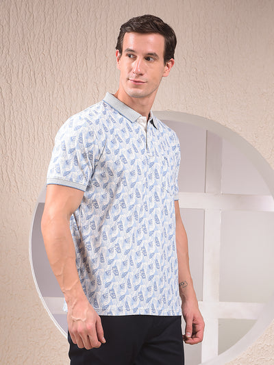 Blue Printed Polo Neck T-Shirt