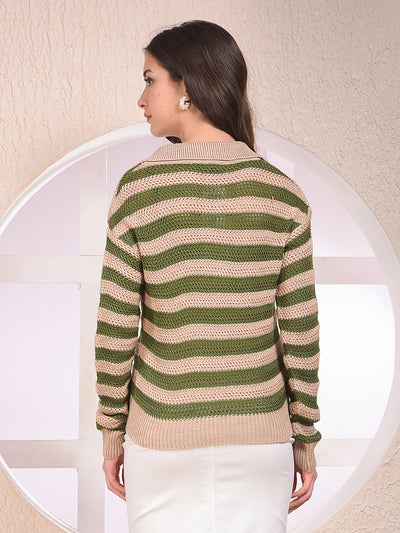 Olive Horizontal Stripes Sweater