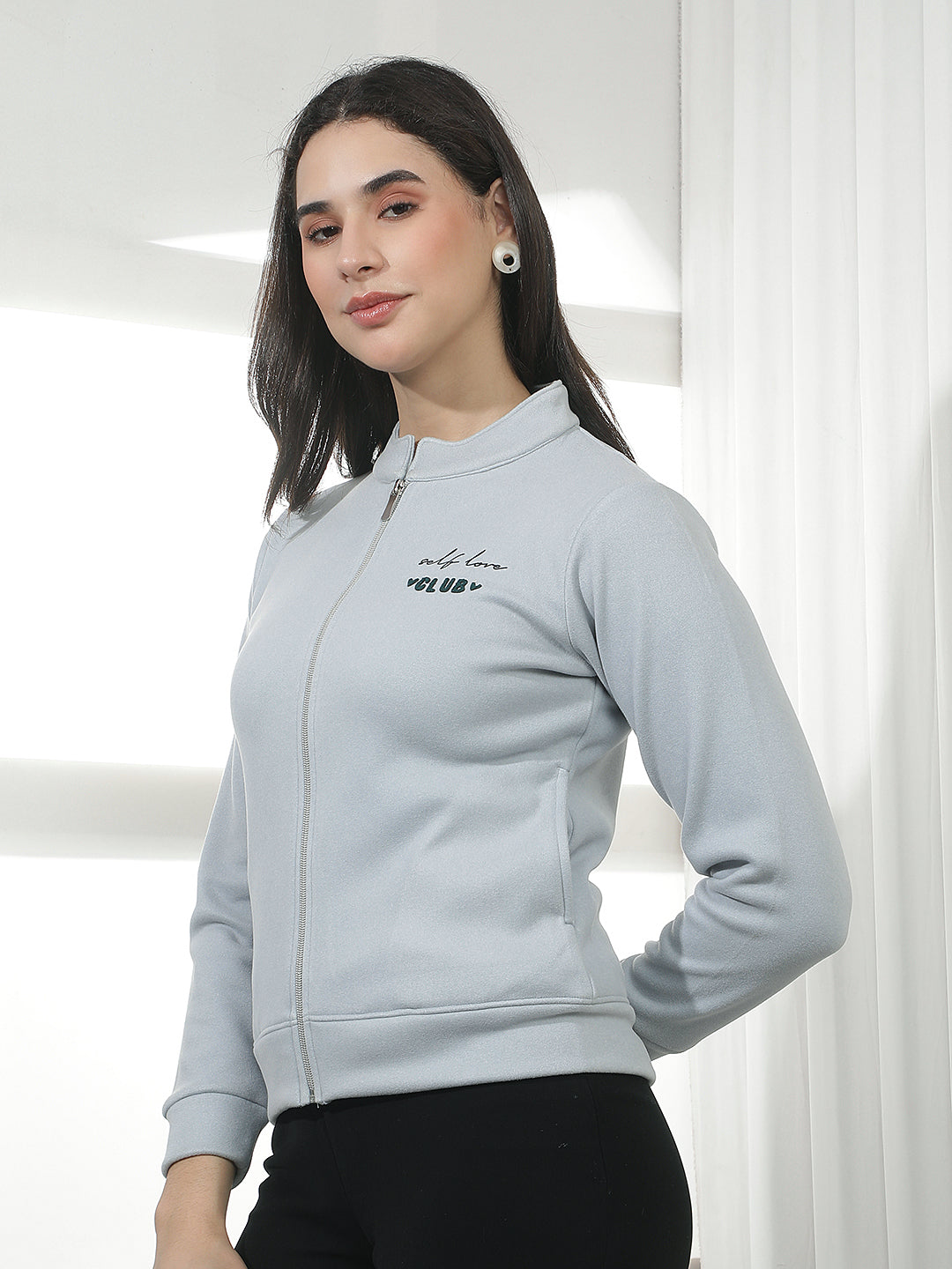 Blue Typographic Print Front-Open Sweatshirt