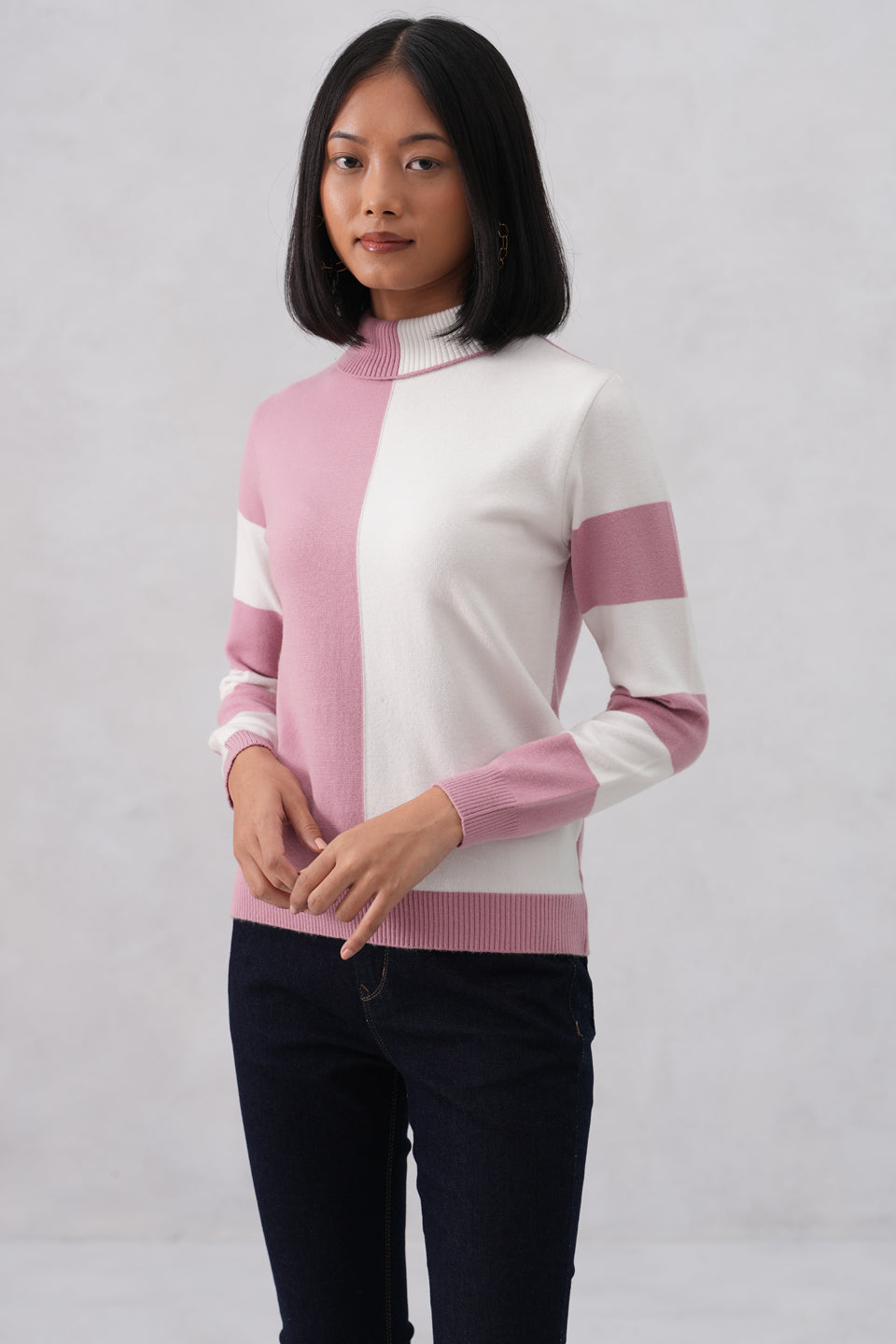Pink Cream Color-Block Sweater