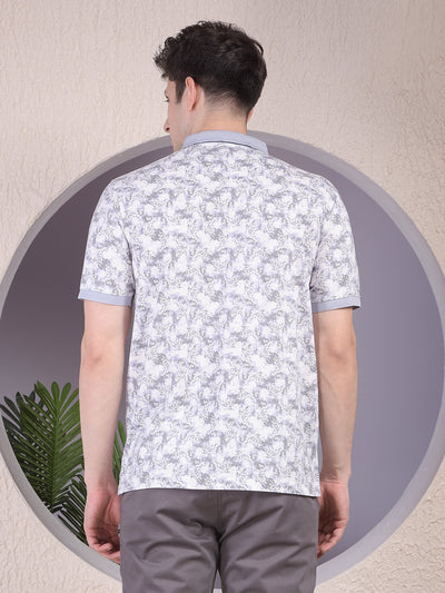 Purple Floral Print Polo-Neck T-Shirt