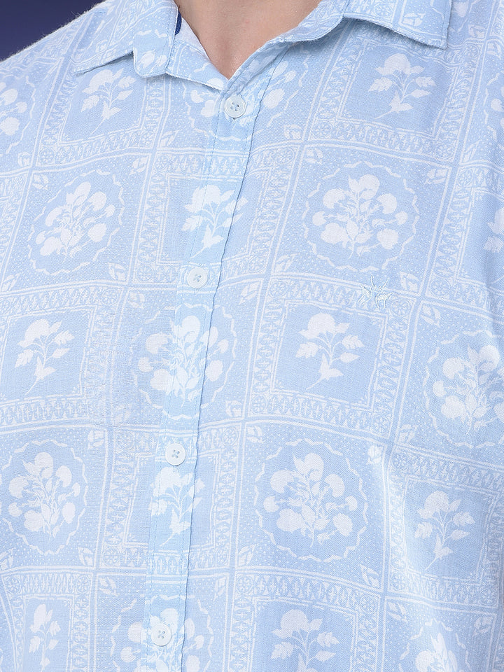 Blue Floral Printed 100% Cotton Shirt