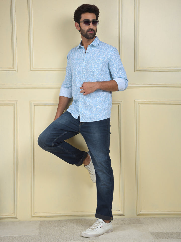 Blue Printed 100% Cotton Shirt