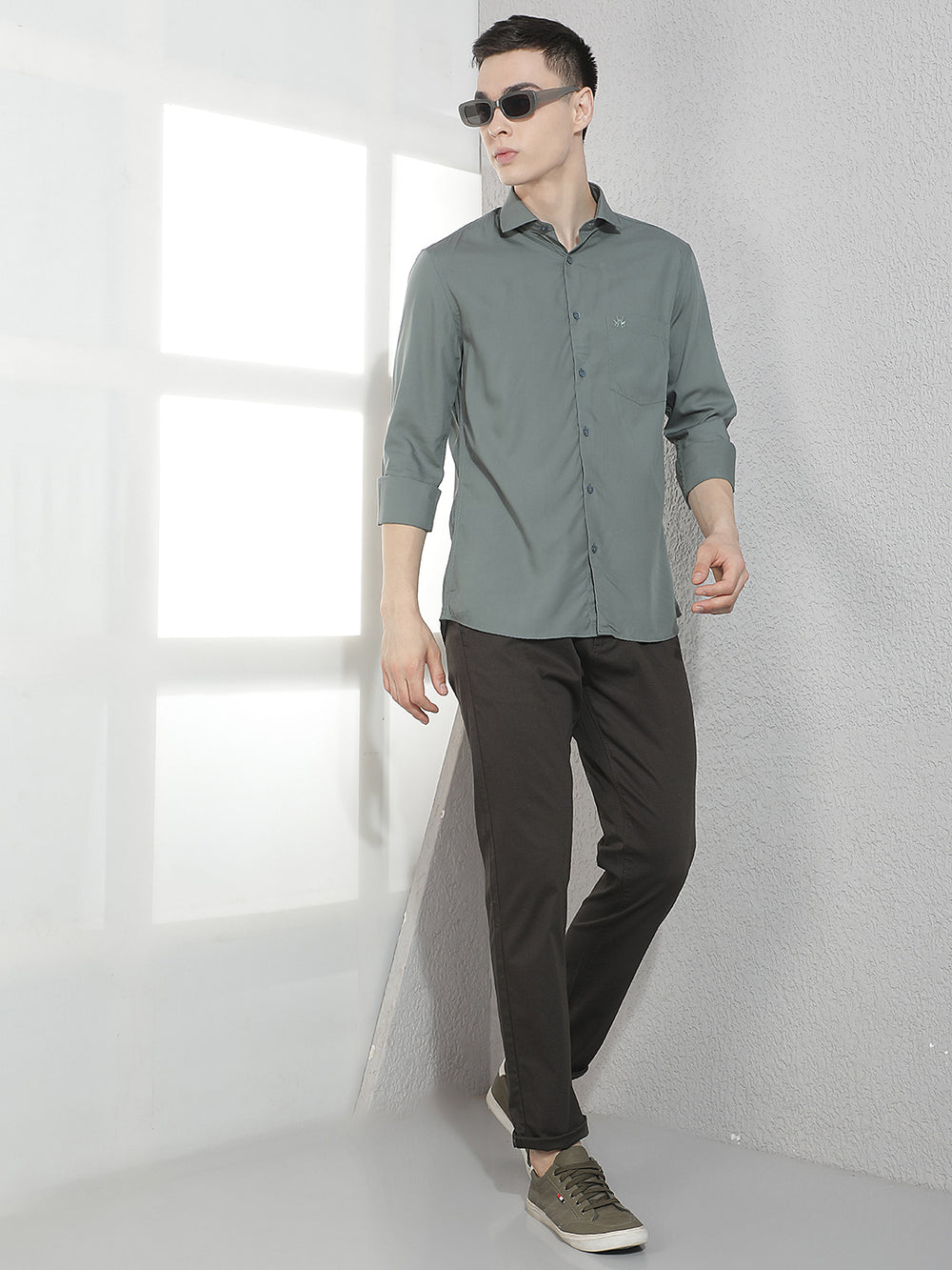 Midnightflex Slim Dobby Olive Trousers-Men Trousers-Crimsoune Club