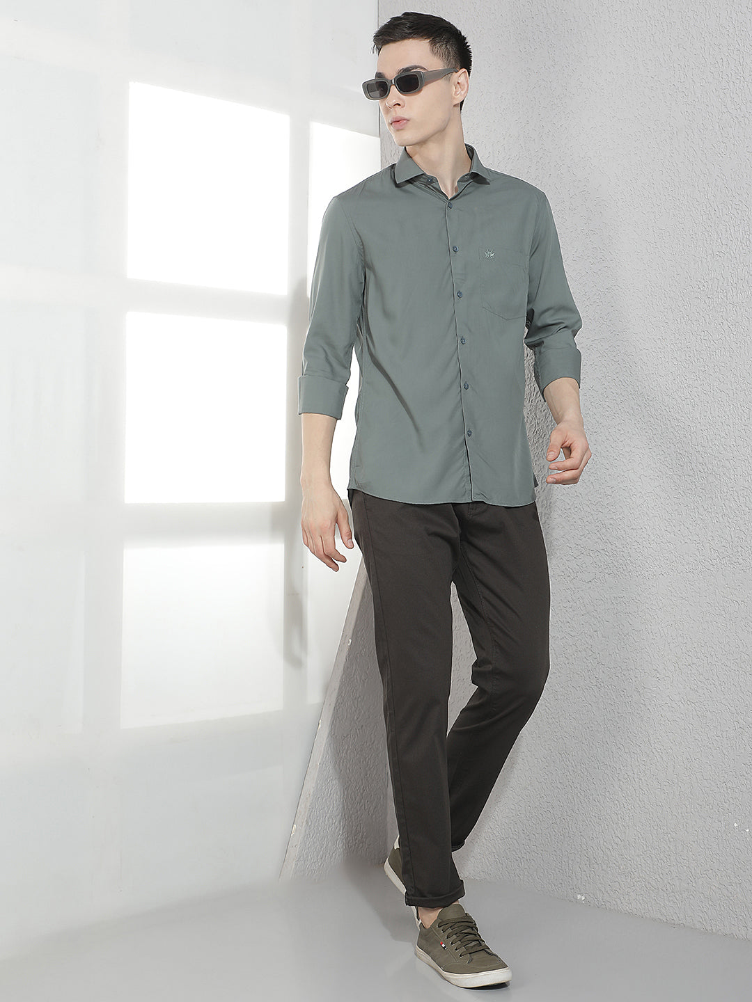 Midnightflex Slim Dobby Olive Trousers-Men Trousers-Crimsoune Club