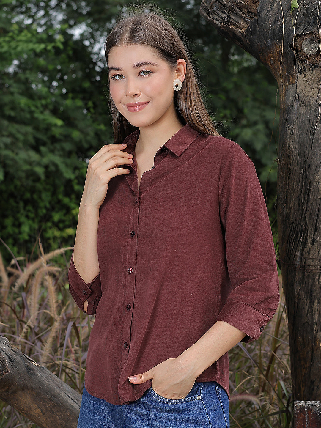 Classic Velvet Wine Corduroy Shirt