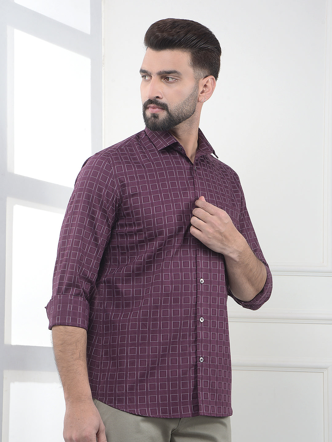 Maroon Printed 100% Cotton Shirt