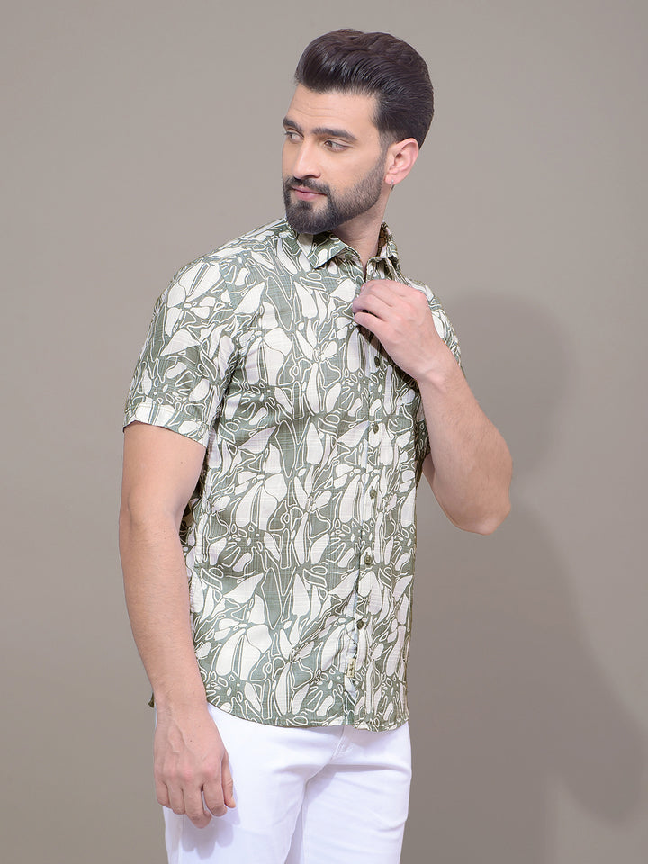 Green Floral Print 100% Cotton Shirt-Men Shirts-Crimsoune Club
