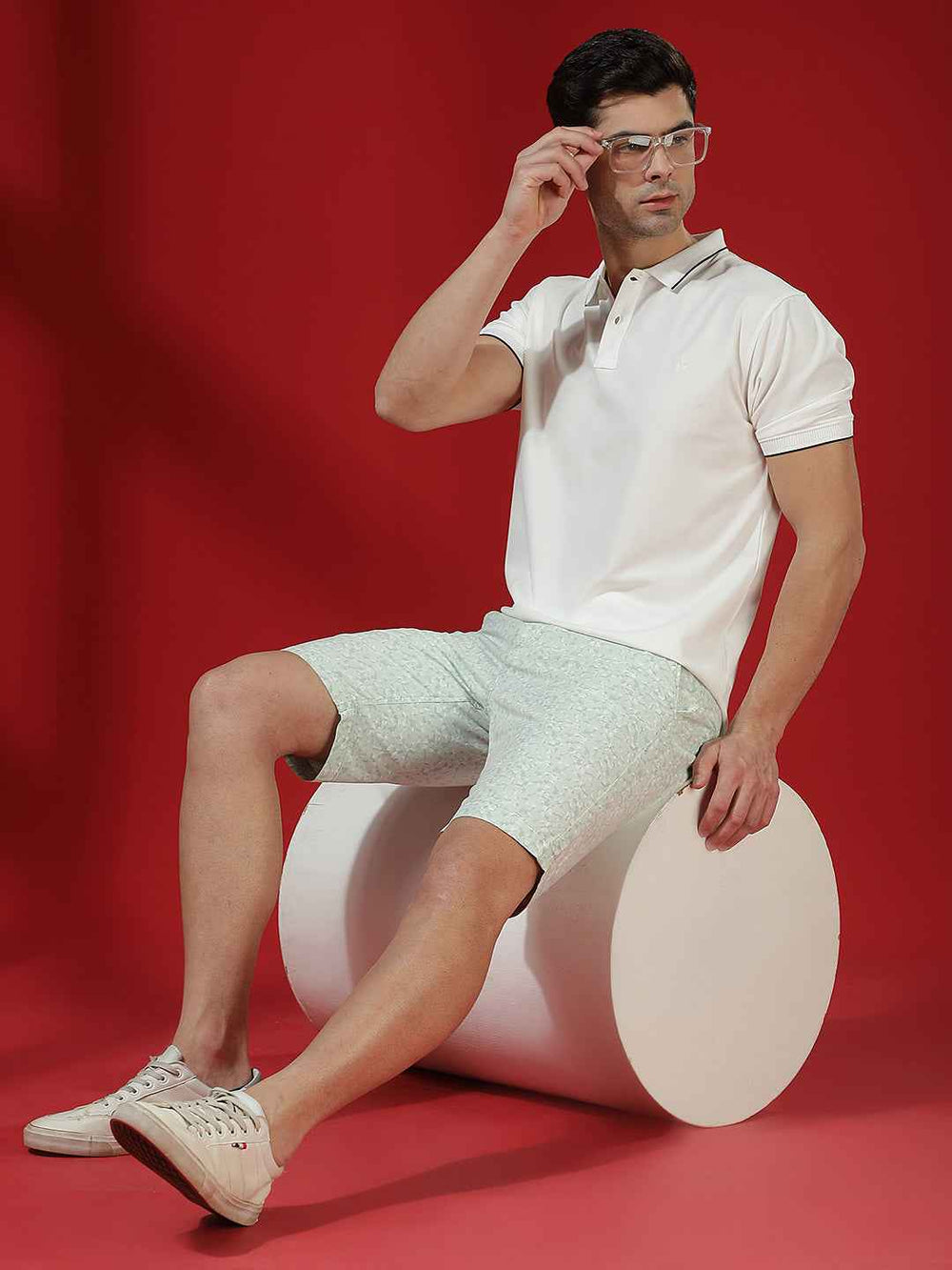 Olive Green 100% Cotton Camouflage Print Shorts