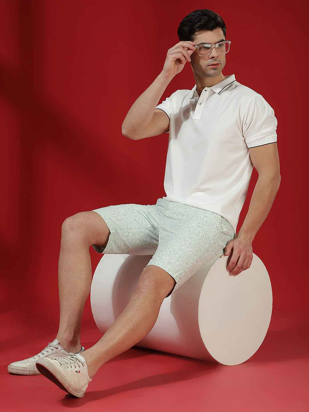 Olive Green 100% Cotton Camouflage Print Shorts
