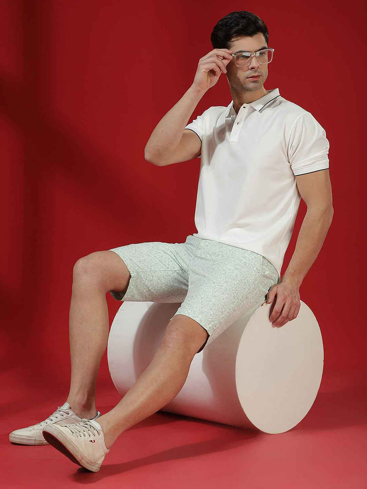 Olive Green 100% Cotton Camouflage Print Shorts