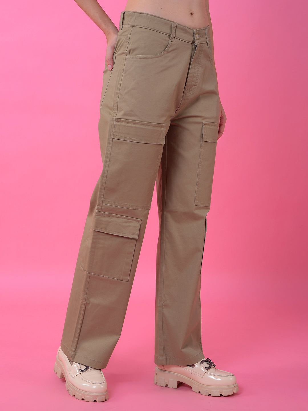 Khaki Baggy Cargo Trousers