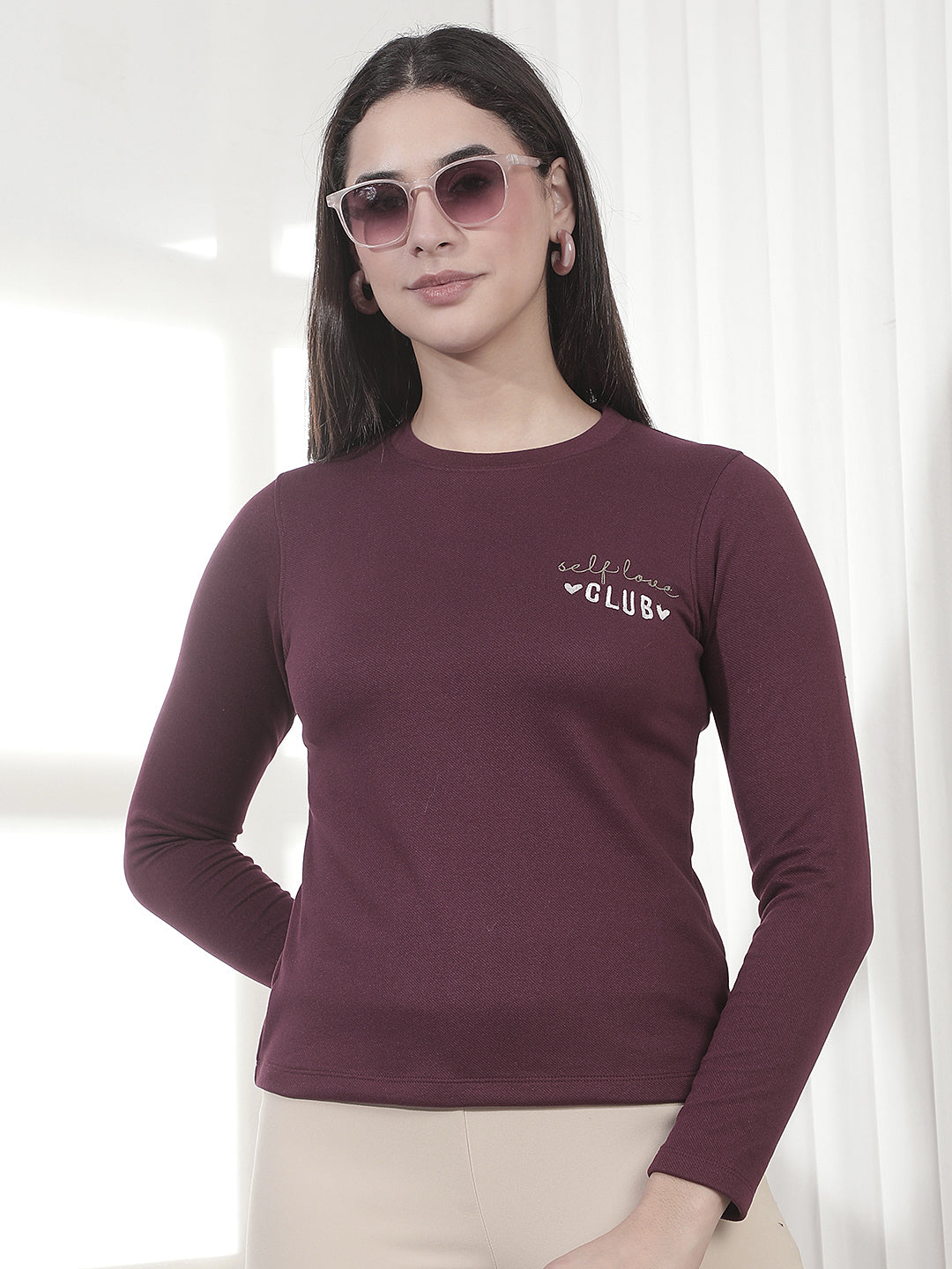 Wine Typographic Print Long Sleeves T-Shirt