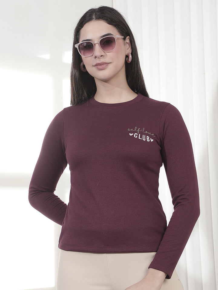 Wine Typographic Print Long Sleeves T-Shirt