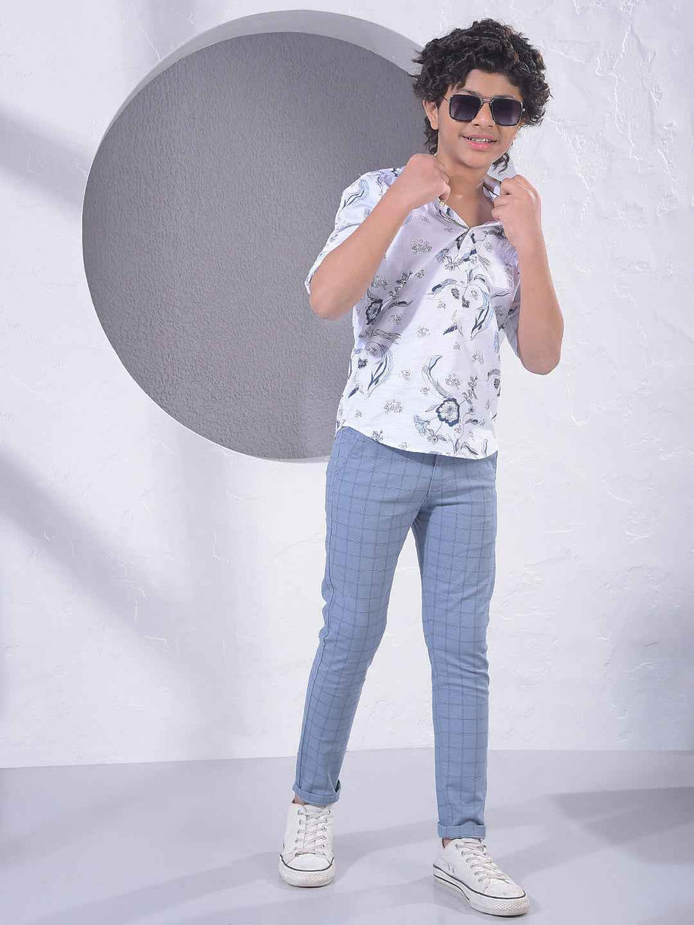 White Floral Print Kurta