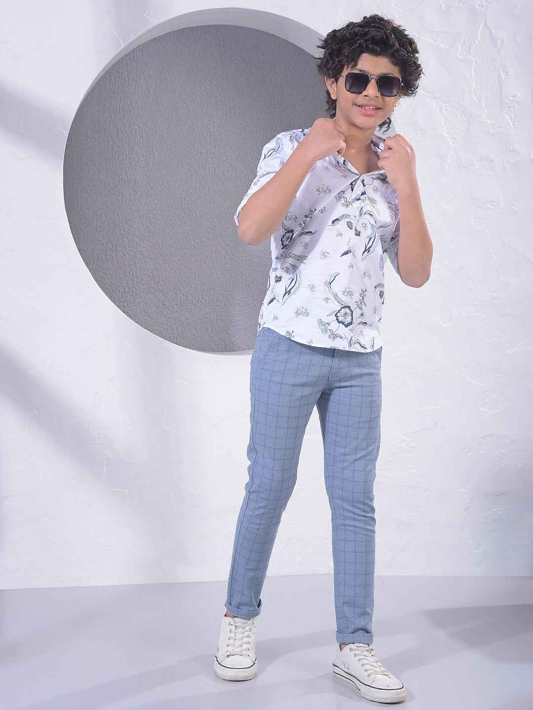 White Floral Print Kurta