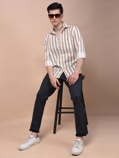 Brown Vertical Stripes 100% Cotton Shirt