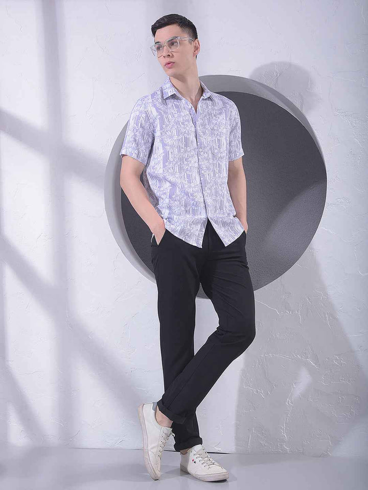 Purple Floral Print 100% Cotton Shirt