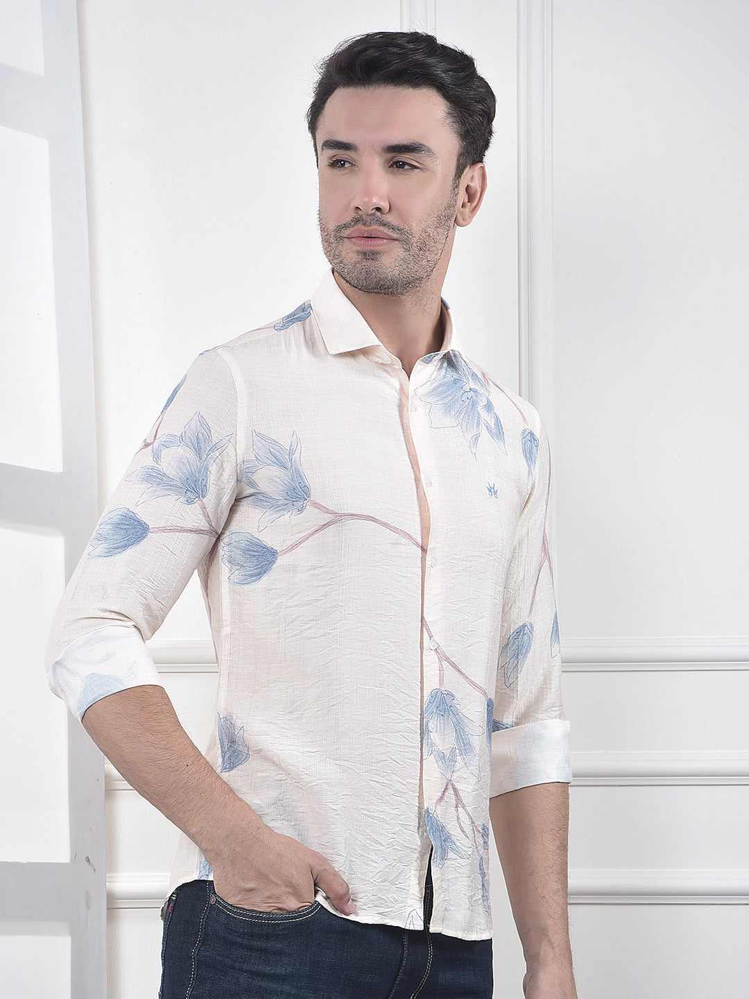 Chic Floral Beige Print Shirt