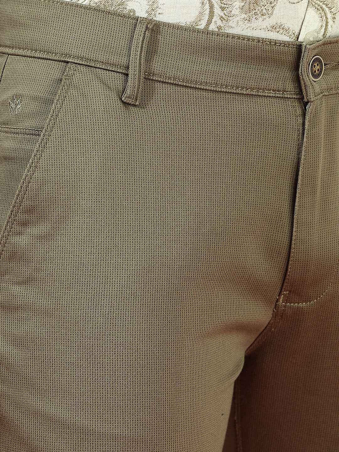 Olive 100% Cotton Geometric Print Straight Trousers