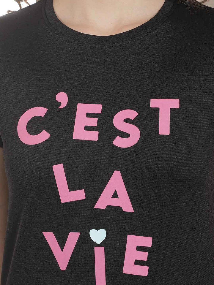 Black Typographic Printed T-Shirt