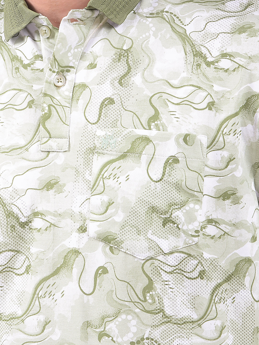Green Abstract Print Polo Neck T-Shirt