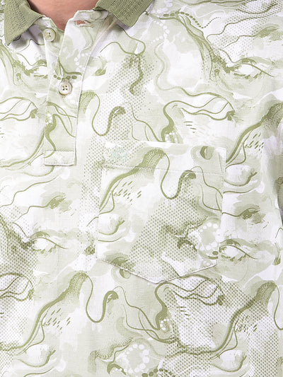 Green Abstract Print Polo Neck T-Shirt