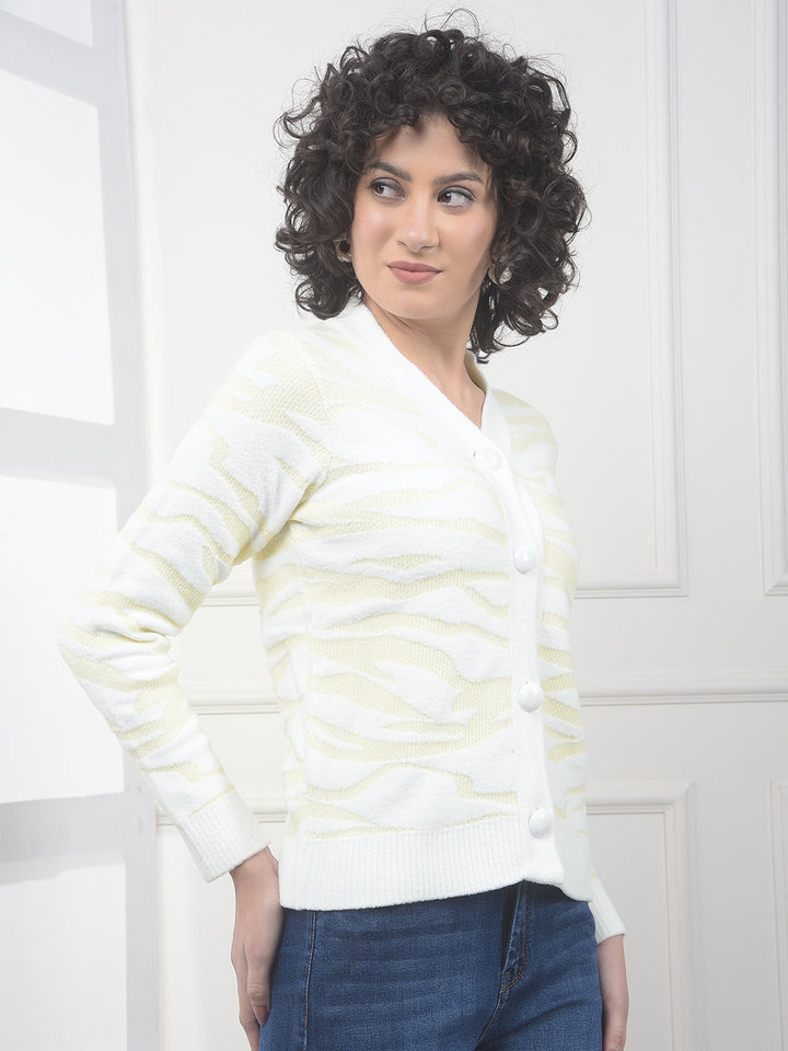 White Jacquard V-Neck Cardigan