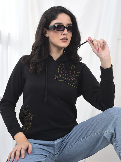Black Graphic Print Hooded Neck Sweatshirt