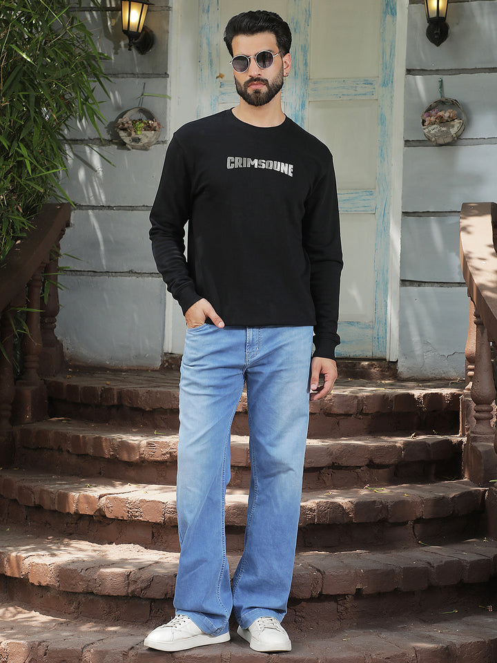 Structured Onyx Black Typographic Sweatshirt