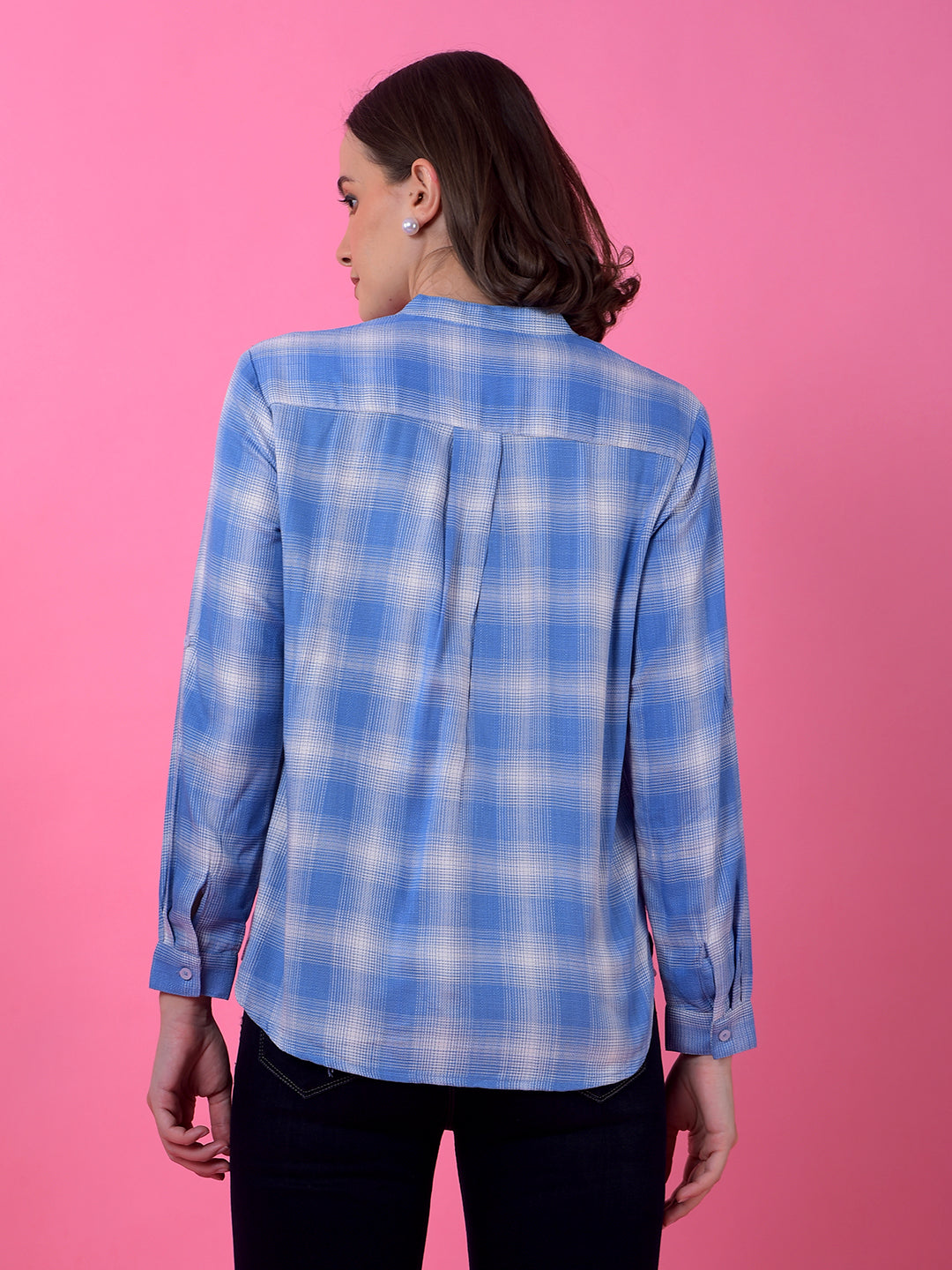 Blue Checked V-Neck Shirt