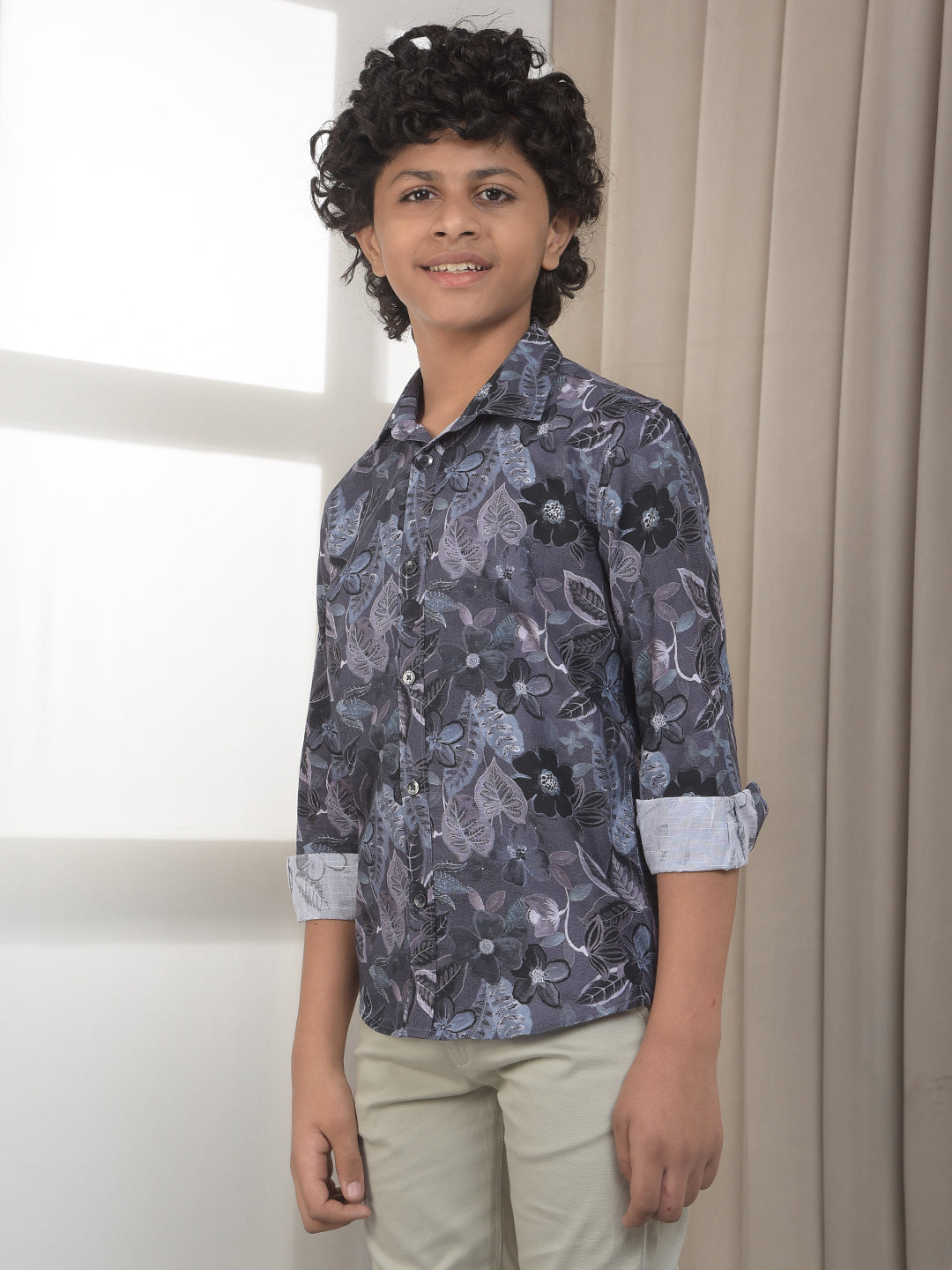 Grey Floral Print Shirt