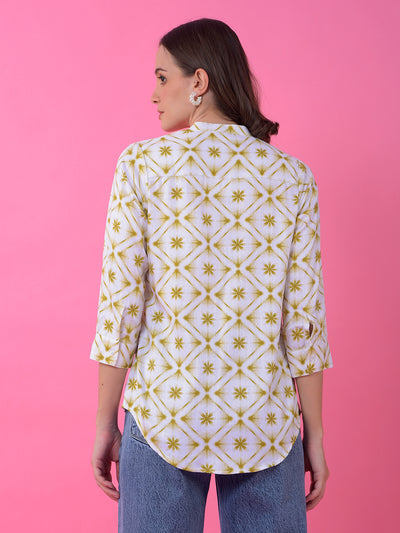 Olive Floral Print V-Neck Shirt