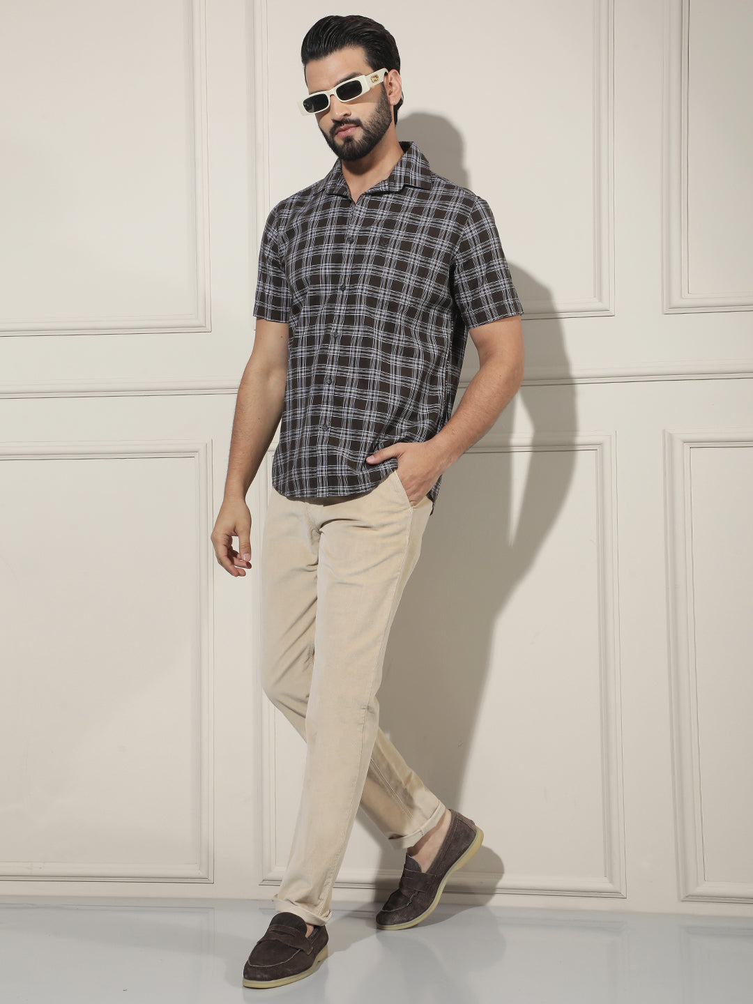 Brown Checked 100% Cotton Shirt