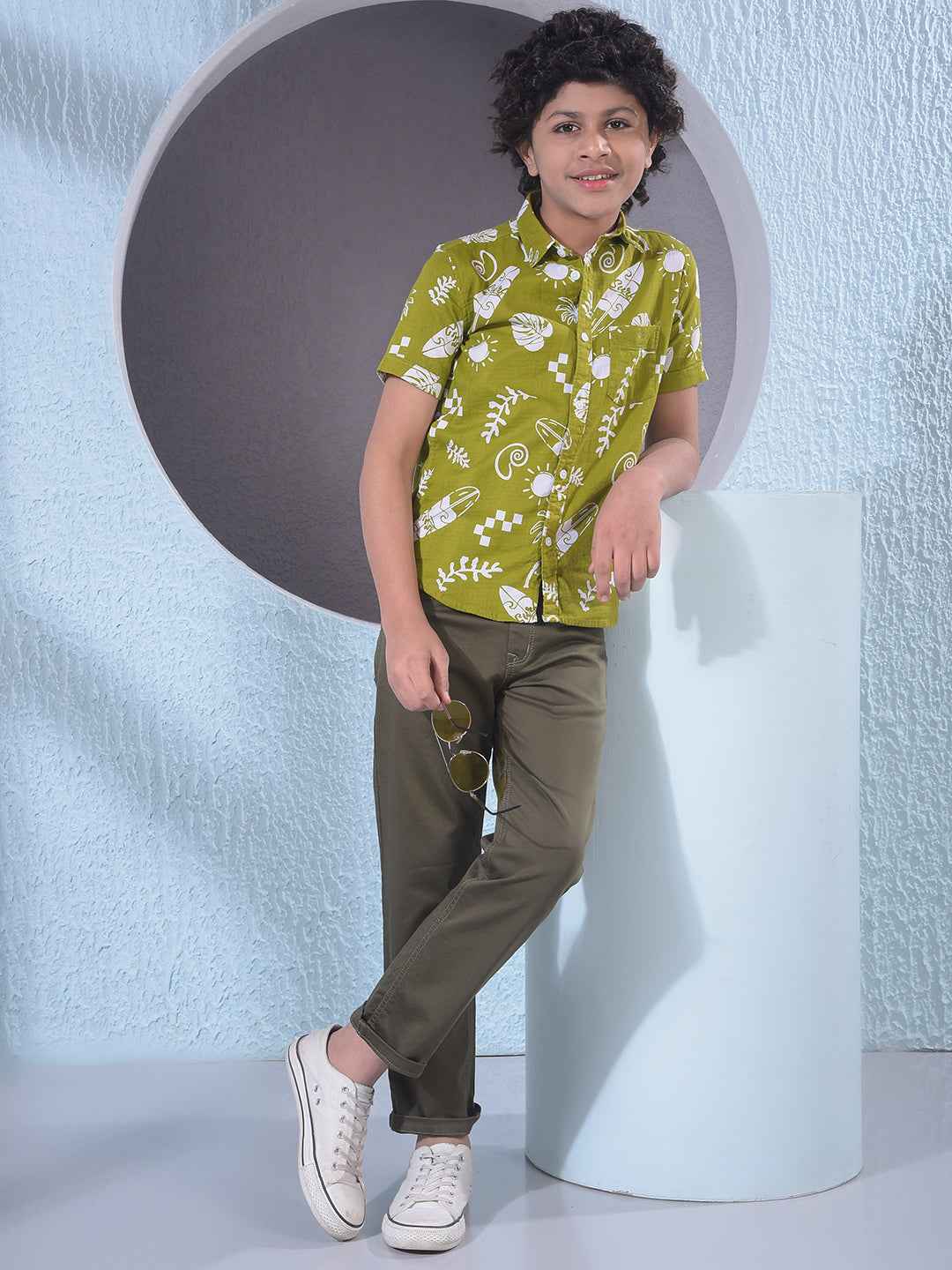 Olive Motif Print 100% Cotton Shirt