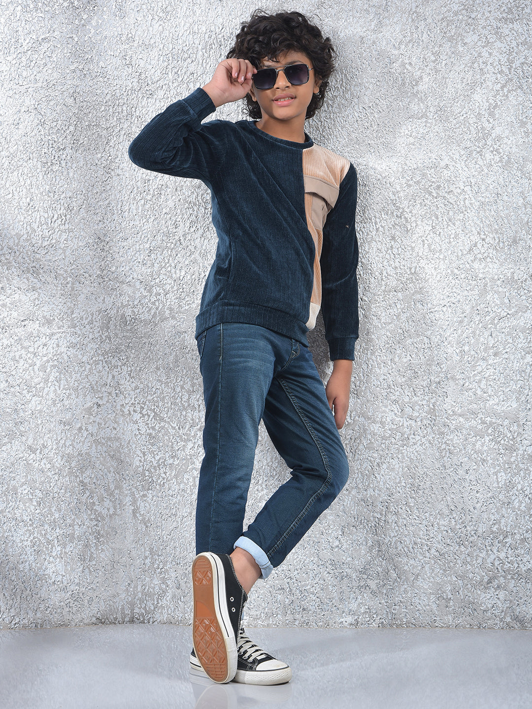 Navy Blue Color-Block Sweatshirt