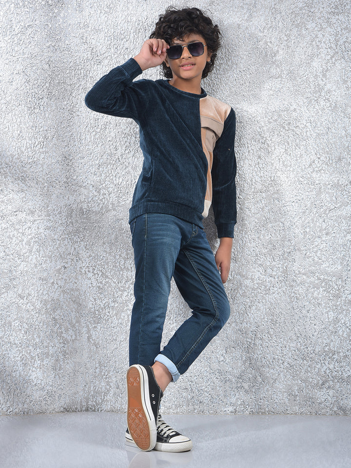 Navy Blue Color-Block Sweatshirt