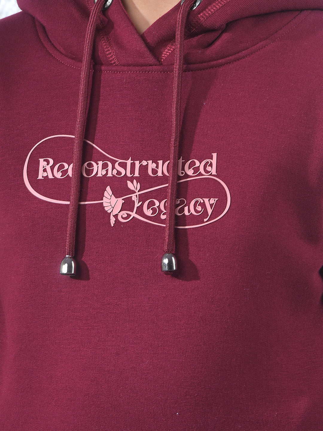 Wine Graphic Print Hooded Neck Knitted Sweatshirt