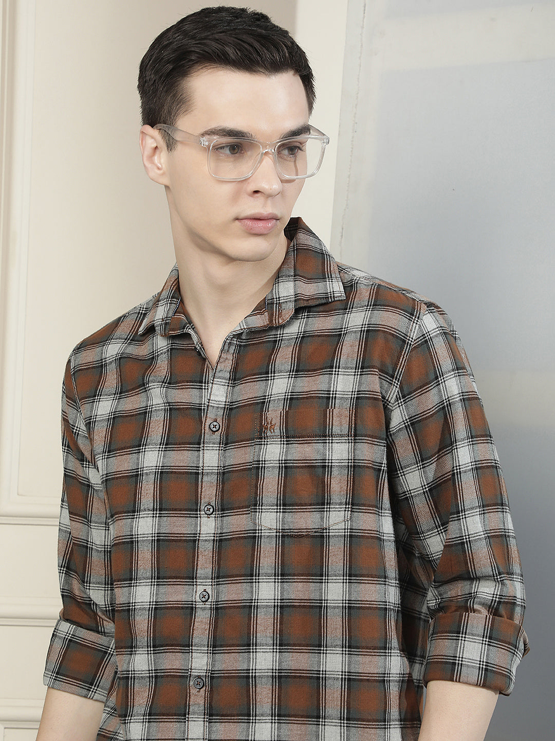 Brown Checked 100% Cotton Shirt