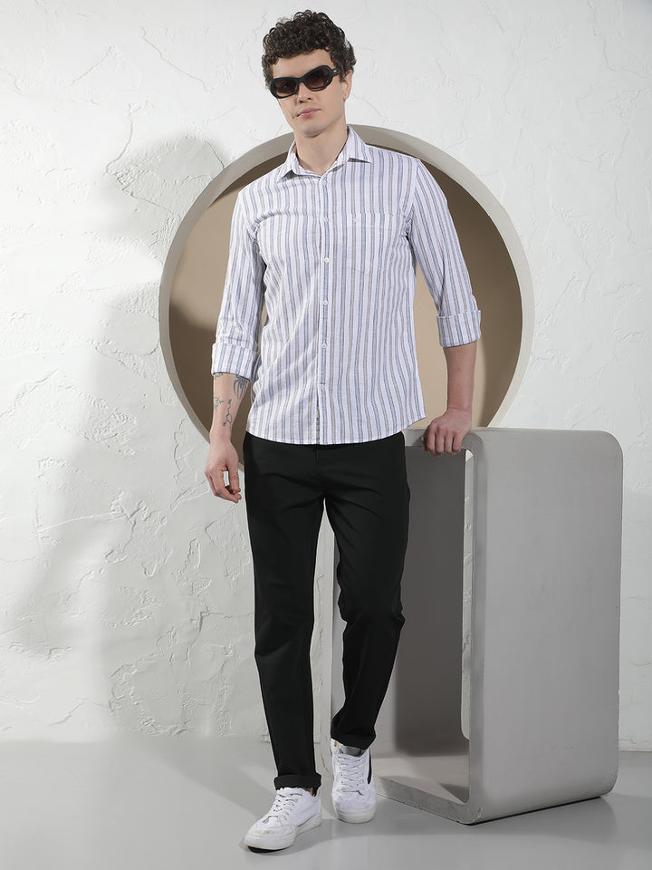 White Vertical Stripes 100% Cotton Shirt