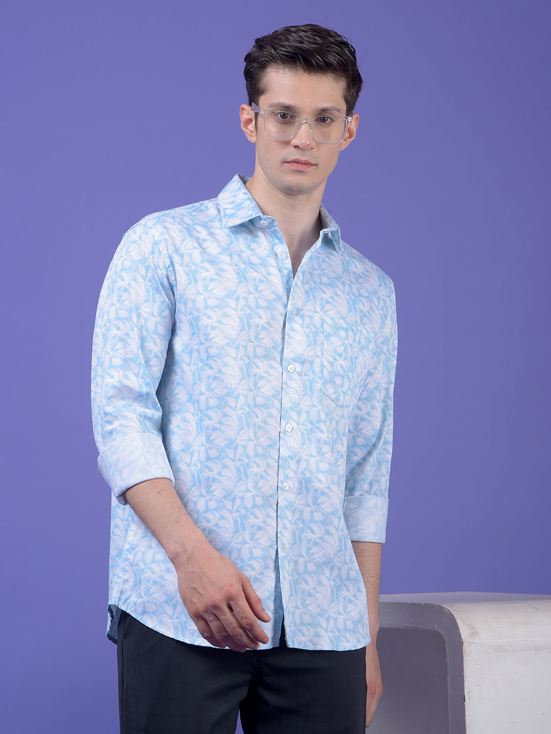 Blue Floral Print Shirt