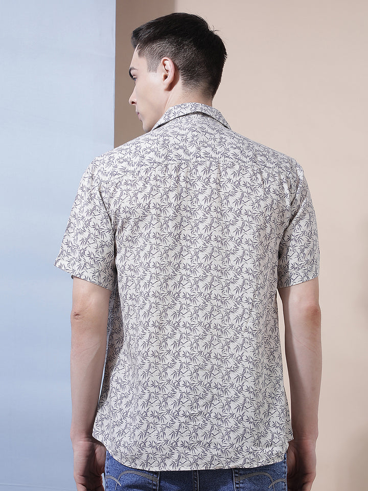 Purple Floral Print Linen Shirt
