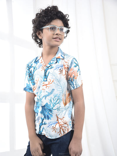 Peach Printed Resort-Collar Shirt