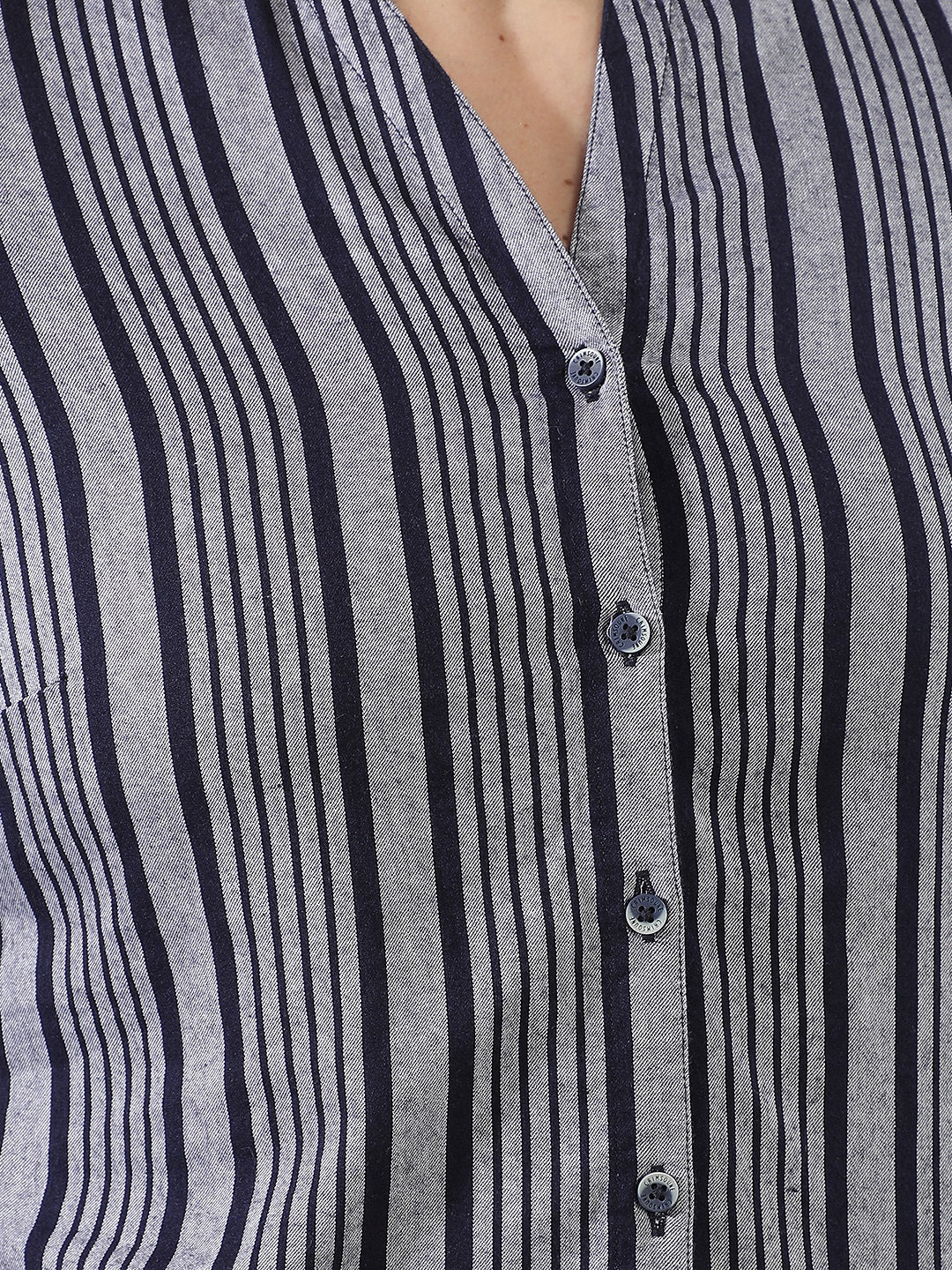 Grey Vertical Striped V-Neck Shirt