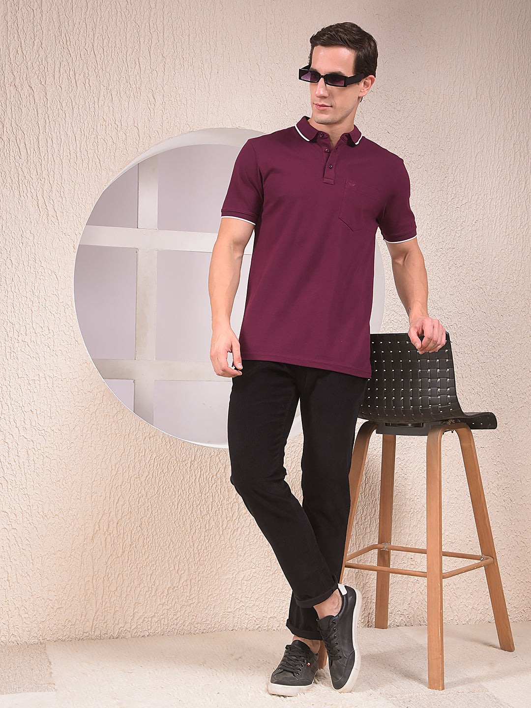 Wine Polo Neck T-Shirt