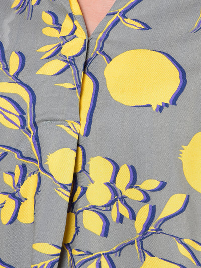 Yellow Floral Print V-Neck Top
