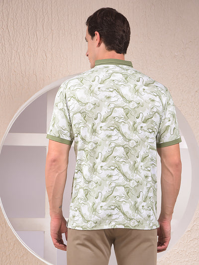 Green Abstract Print Polo Neck T-Shirt