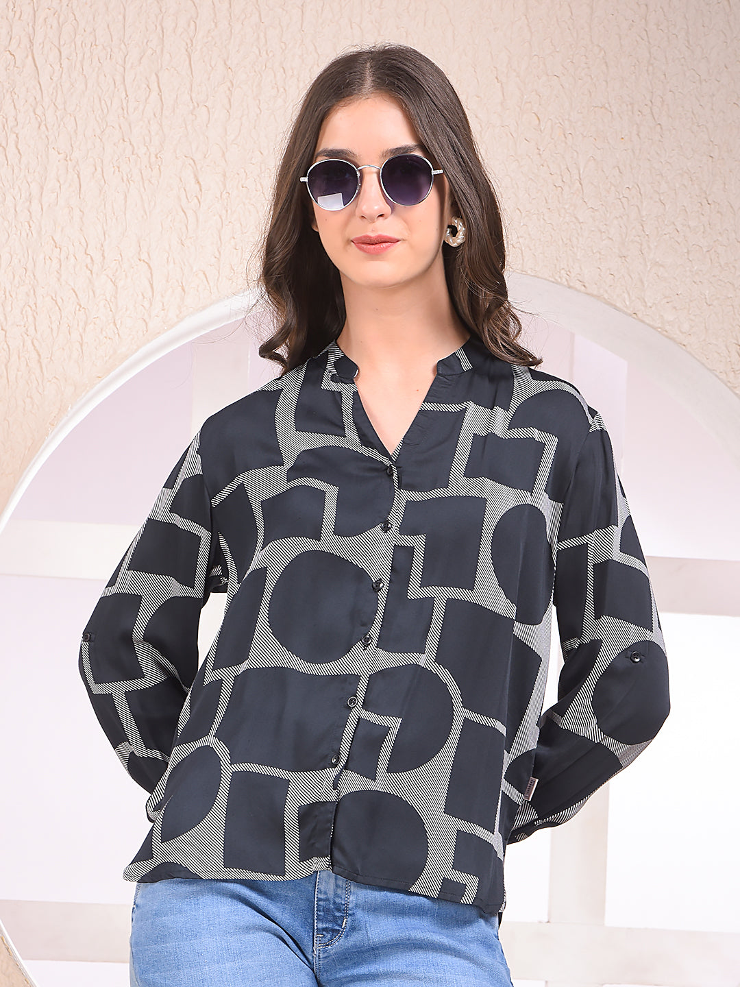 Black Printed Modal Shirt